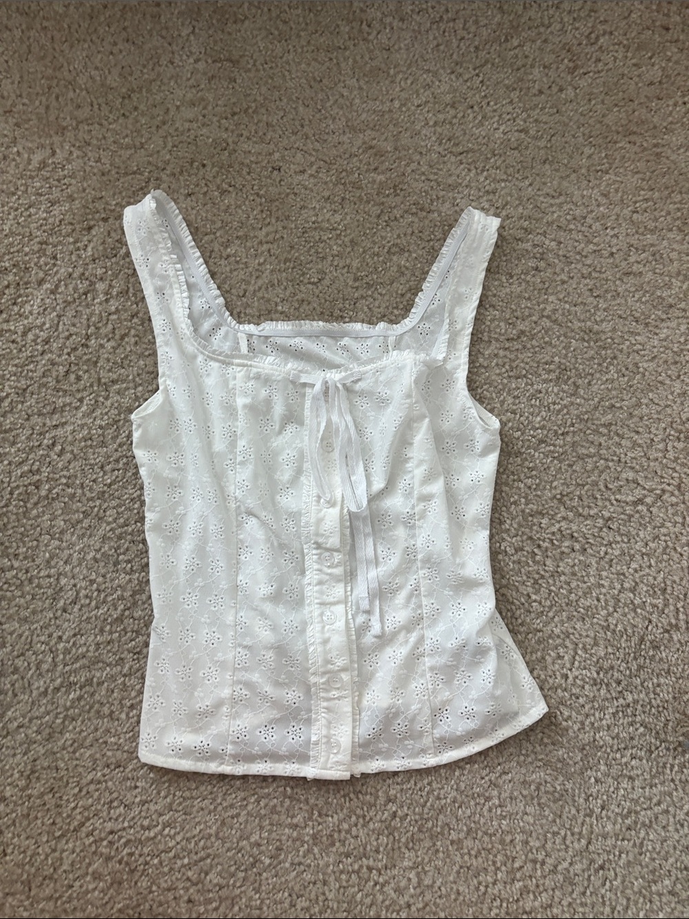 SHEIN White Eyelet Tie-Front Camisole